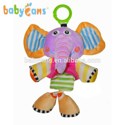 Babyfans factory wholesale elephant unique cuddly baby toys rattle hanging plush stuffed toys pull musical bell